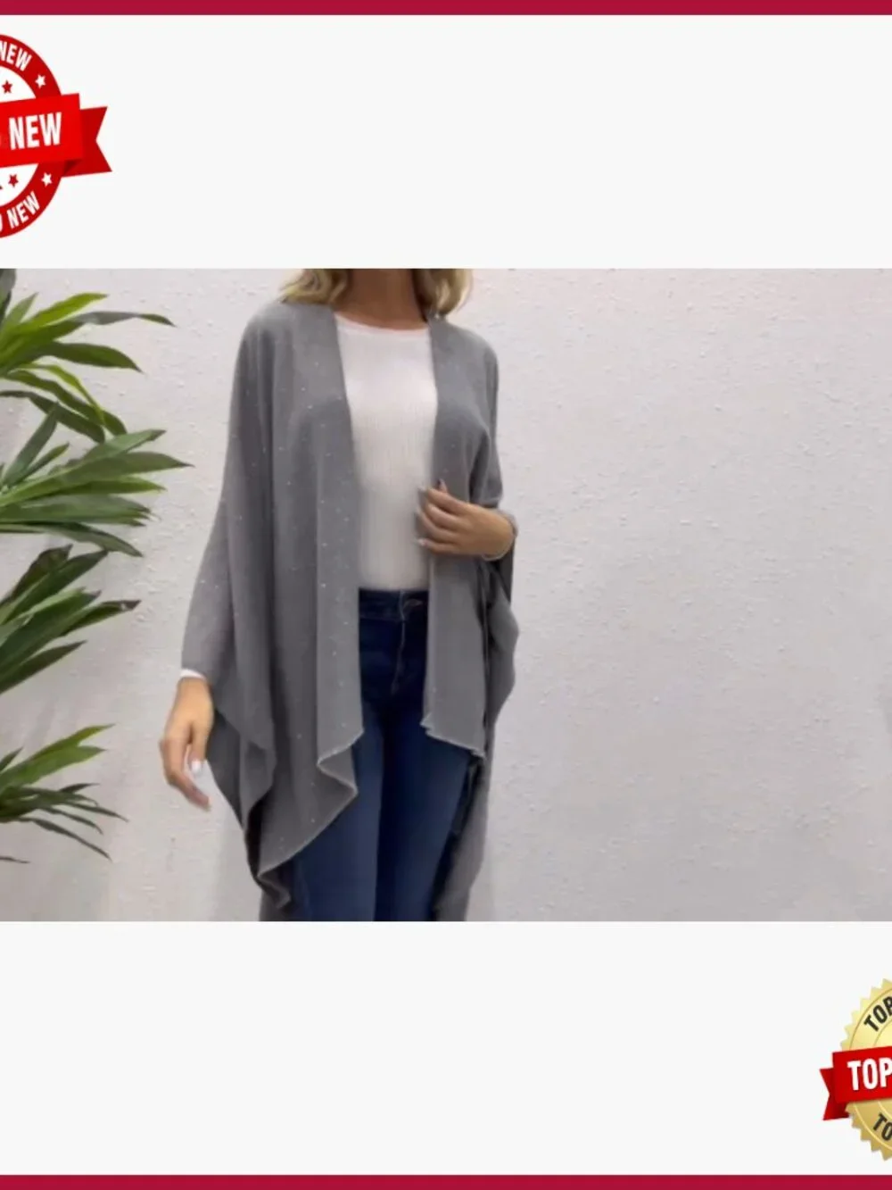 Open Front Rhinestone Poncho Shawl Wrap Cape Cardigan Ruana - Picture 5 of 5